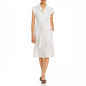 Rag & Bone Striped Collared Classic Button Down Tie Waist Sleeveless Midi Dress